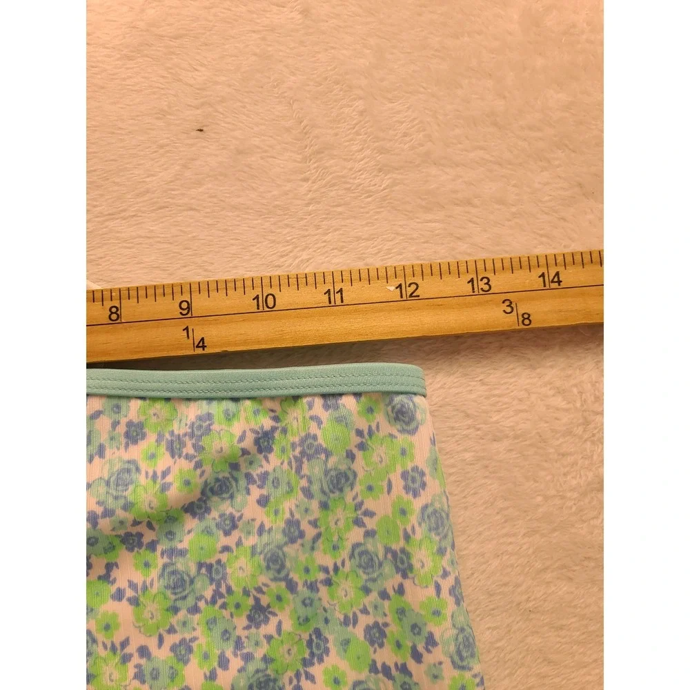Art Class Girls Floral Swim Shorts Blue Green Ribbed Swimsuit Bottoms L 10/12